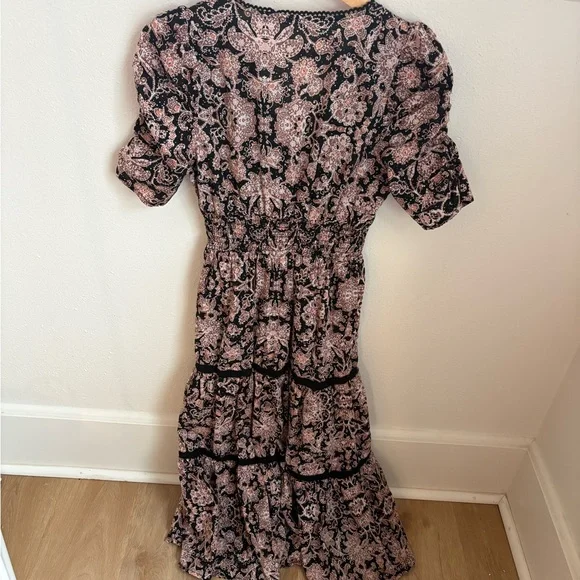 BB Dakota Blush and Black Floral Tiered Midi Dress - Picture 7 of 10